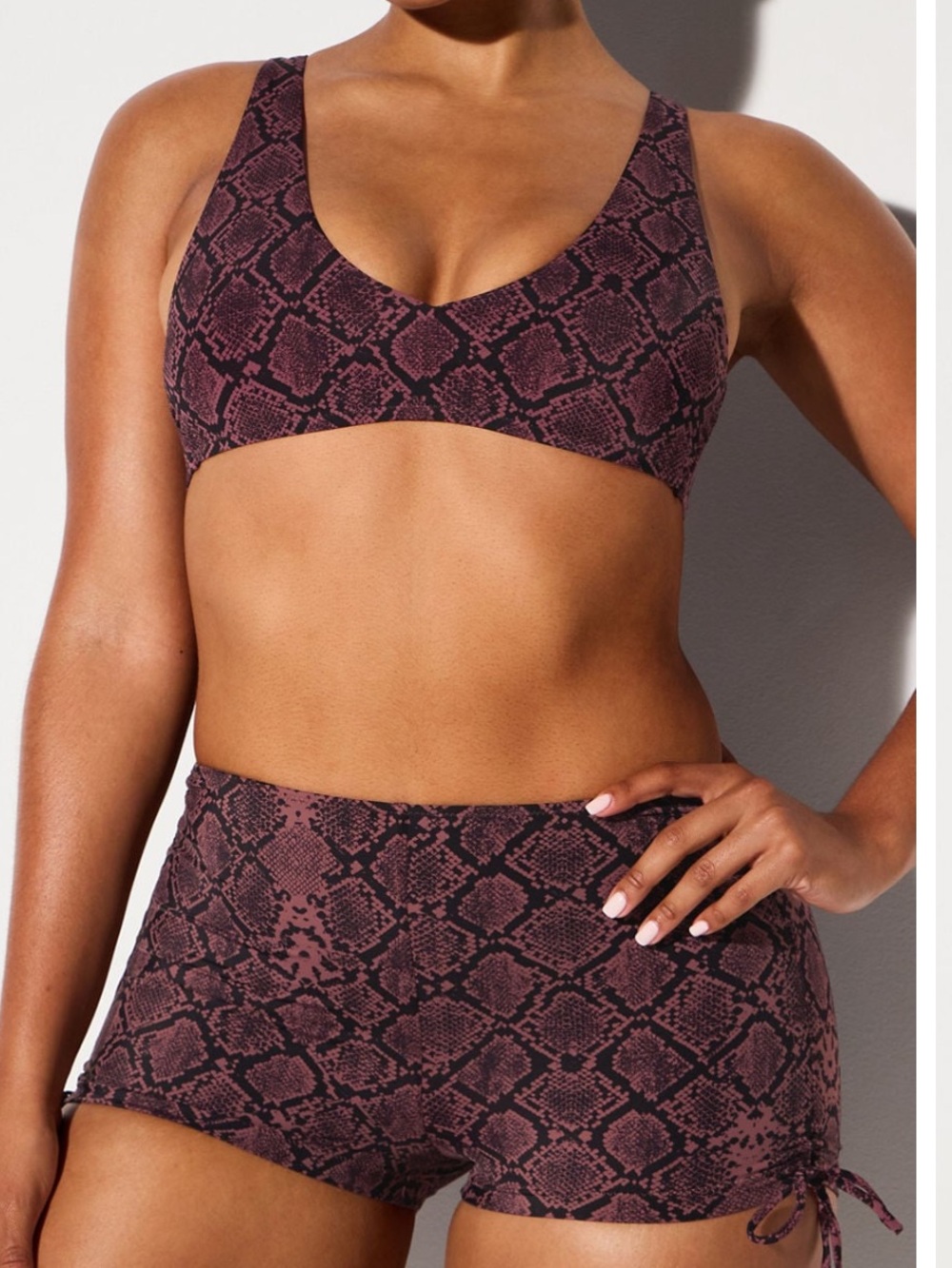 YITTY Plum Snake-Print Scoop Bralette & Swim Shorts